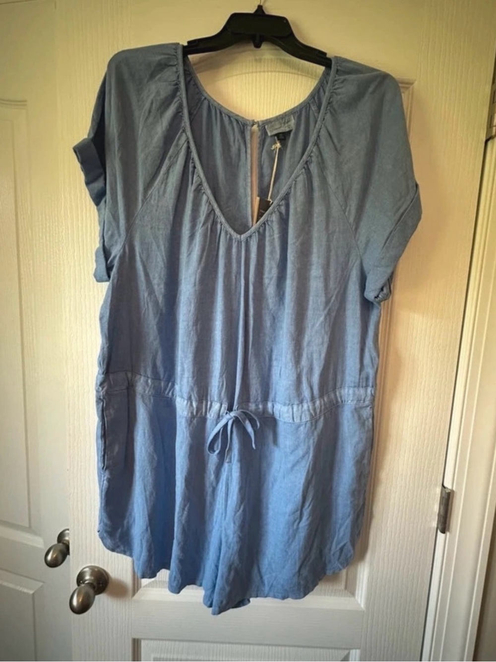 Universal Thread Chambray Blue V-Neck Drawstring Tunic